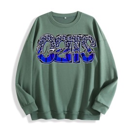 Wildcats Leopard Blue Graphic Crewneck Sweatshirt, US Warehouse, 6 ColorsSize: L, Color: Mint
