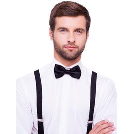 SATINIOR Suspender Bow Tie Set Clip On Y Shape Adjustable Black, 4.3 x 2.3 inches