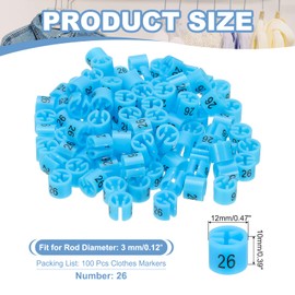 PATIKIL 100 Pcs Clothes Hanger Markers Number 26 Tags Fit 3mm Rod Garment Size Tag Hanger Clips Round Color Coding Label for Clothing Hangers, Blue
