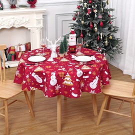 LuxFocus Round Tablecloth Christmas Decoration Waterproof Tablecover for Dining Room Snowflake Table Cloth Spillproof Wipe Clean Tablelinen, Round 70 Inch