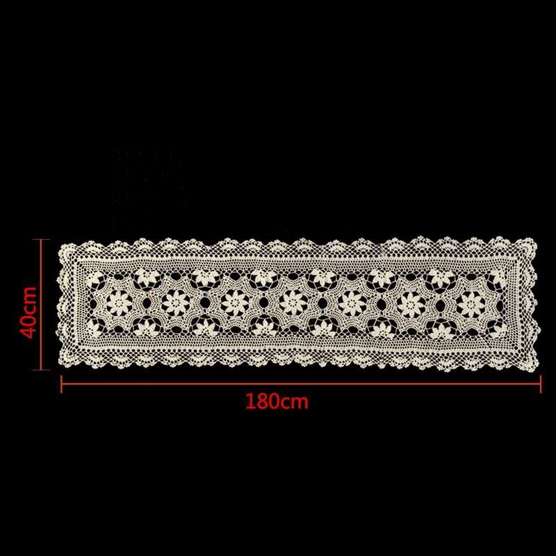 Yizunnu Handmade Crochet Lace Cotton Beige Table Runner Wedding Parting