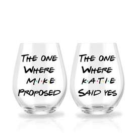 Crazy Paisley Designs - The One Where He Proposed & She Said Yes Wine Glass Set