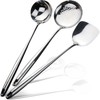 Wok Spatula and Ladle,Skimmer Slotted Spoon Set - Mirror Polished
