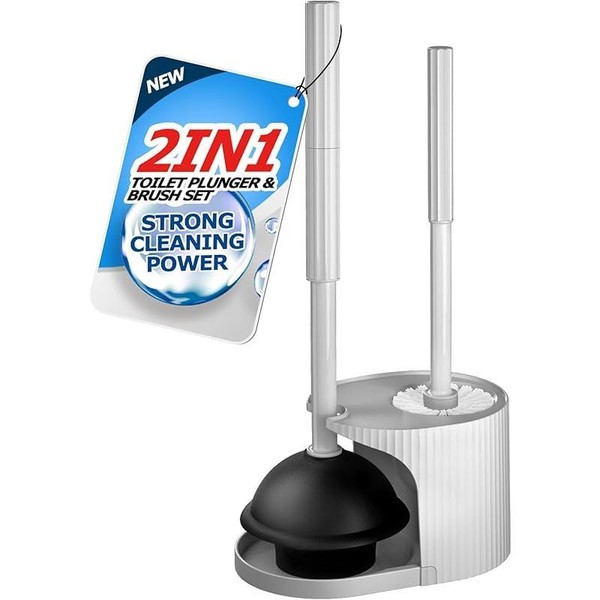2 in 1 Toilet Plunger and Brush Set,Extended Handle Plunger,Toilet