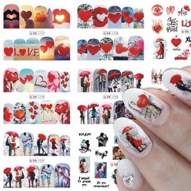 Valentine's Day Nail Stickers Love Heart Red Lips Eiffel Tower Water Transfer Nail Decals Holographic Art Sticker Decal Romantic Lover Nail Art Design for Women Manicure Decoration Nail Art Decal
