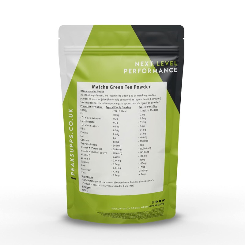 Matcha Green Tea Powder 250g | Peak Supps Packaging May