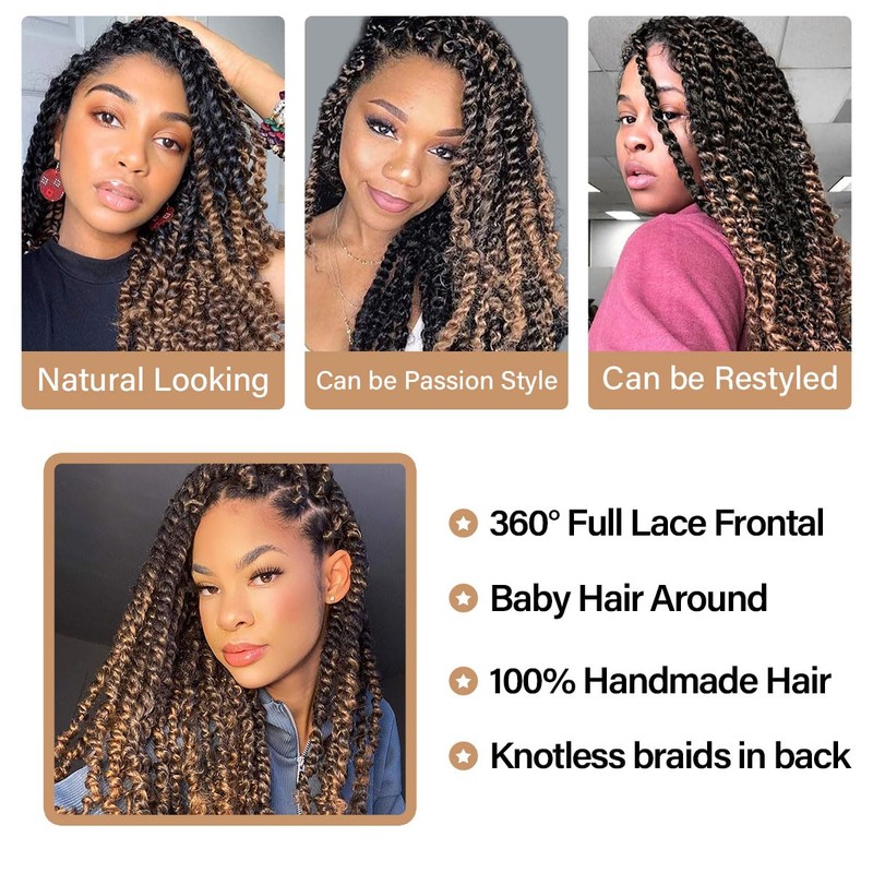 lounoke 30 inch Passion Twist Braided Wigs, Ombre Brown Knotless