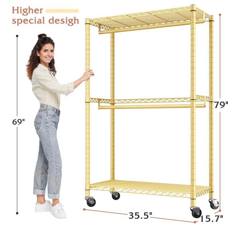 Raybee 79" H Heavy Duty Rolling Garment Rack for Hanging