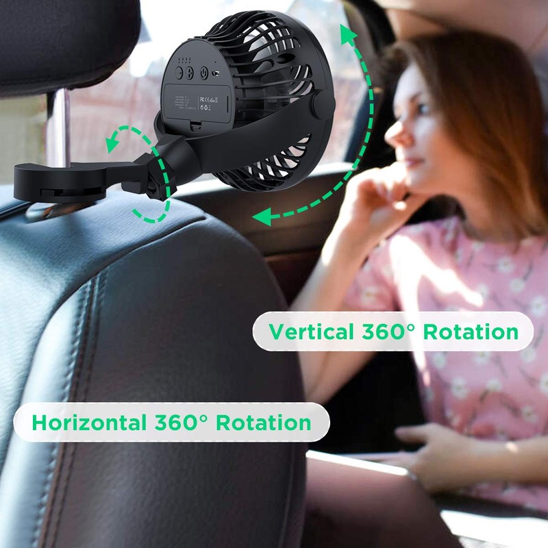 LEMOISTAR Car Fan, USB Powered Car Circulator with Multi-Directional Hook,