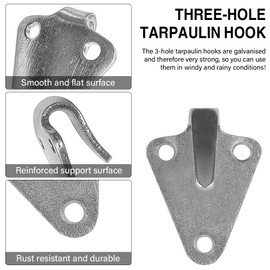Palwin Pack of 24 Three-Hole Tarpaulin Hooks, Metal Tarpaulin Attachment, Trailer Hooks, Stainless Steel Guy Hooks for Tarpaulin Attachment, Trailer Net Fixings of Mounting Hooks, Guy Hooks