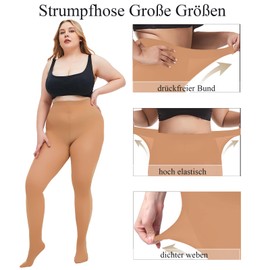 Hiltzo Women's Stockings Large Sizes Semi-Opaque Tights in Plus Size Plus Size Tights with High Waistband, Elastic and Comfortable, skin-coloured