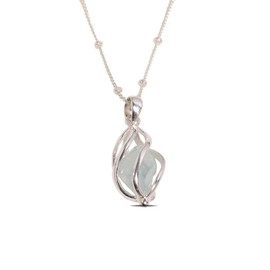 Lavie Jewelz Women's Wedding Bird Caged Pendant Necklace in 925 Sterling Silver Necklace Raw Gemstone Jewelry (Aquamarine)