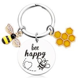 Soireeparty Bee Happy Keyring for Women - Inspirational Gifts Bee Keyring for Women, Honeycomb and Bee Keychain, Encouragement Leaving Gifts for Colleagues Mom Aunt Daughter Niece Friends Teacher