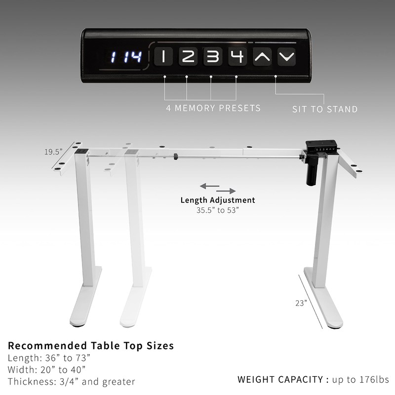 VIVO Electric Standing Desk Frame, Rear-Set Legs, Single Motor Memory