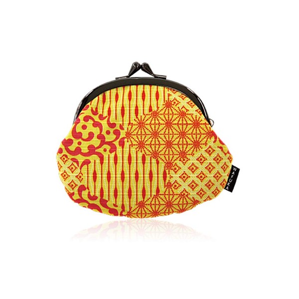 Prairie Dog 2.6 Size Coin Purse, Arabesque Yellow, Made in Japan, Furoshiki Fabric, Japanese Pattern, Souvenir, Size: Approx. 3.9 x 3.5 x 0.8 inches (