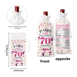 70th Birthday Gifts for Women Men Wine Bag, 70 Year Old Birthday Gifts for Woman Man, 70th Birthday Party Decorations Men for Women, Pairs Well with Turning 70 Wine Bags (White Pink)