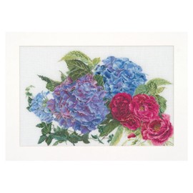 Thea Gouverneur - Kreuzstich-Set - Hortensie & Rose - Leinen - 32 Count - Für Erwachsene - 442