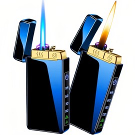 NINSI Torch Lighter, Butane Torch Open Flame Plasma Dual Arc 3-in-1 Lighter, USB Rechargeable Electric Lighters with Flashlight, Windproof Refillable Lighters (Without Fuel) (Blue Ice)
