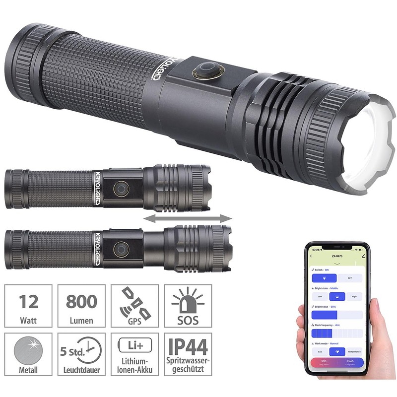 KryoLights Emergency Flashlight:12W 800 Lumens Smart Flashlight with SOS Emergency
