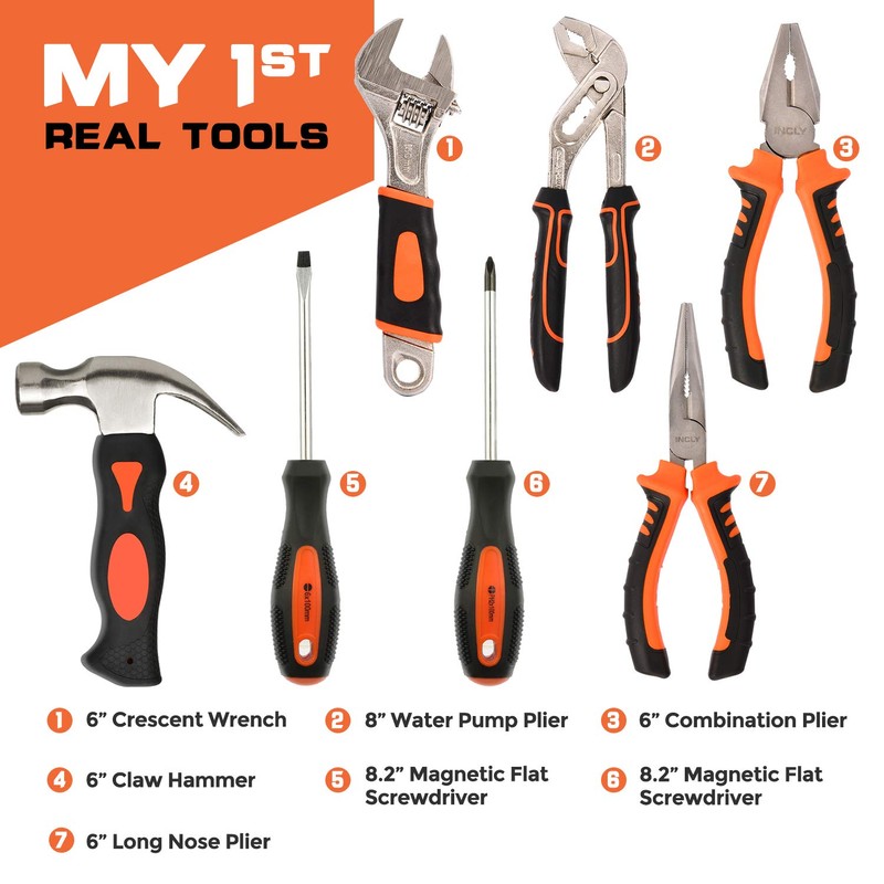 INCLY 95 PCS Kids Real Tool Set, Boys Small Real