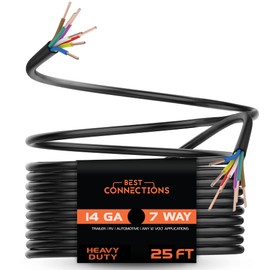BEST CONNECTIONS 7 Way Trailer Wire (25 Feet) Heavy Duty 14 Gauge 7 Conductor Insulated Cable Durable, Weatherproof, Color-Coded 7 Way Trailer Wiring Extension for RV Trailer and Automotive