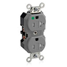 Leviton 8300-SGG 20 Amp, 125 Volt, Extra Heavy Duty Hospital Grade, Duplex Receptacle, Tamper Resistant, Straight Blade, Self Grounding, Gray