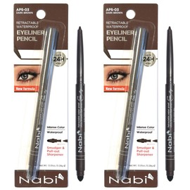 (Set of 2) Waterproof Glide Gel Eyeliner Pencil, Smudge-Proof, 24H Long-Lasting, Built-In Smudger & Sharpener (Dark Brown)