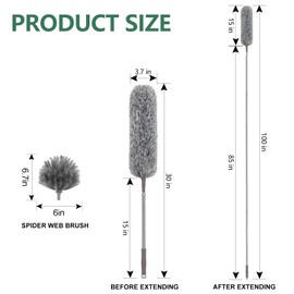 SetSail Dusters for Cleaning, 100-inch Extra-Long Cobweb Duster with Extension Pole, Bendable Microfiber Head & Cobweb Brush Washable Ceiling Fan Cleaner Duster Kit for High Ceilings, Corner