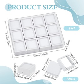 PH PandaHall 12 Gemstone Boxes with Case, 1x1 inch Square Gem Holder Display Box Storage Box Diamond Display Case Gems Organizer with Foam for Collectibles Rhinestone Crystal Stone, White
