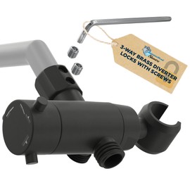 HammerHead Showers Solid Metal 3-Way Shower Diverter Valve with Shower Head Holder, Universal Splitter for Handheld Spray Wand and Rain Showerhead, Matte Black