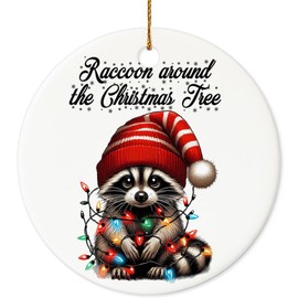 Decorlion 2024 Christmas Ornament - Raccoon Around The Christmas Tree Ceramic Ornament, Raccoon Christmas Ornament, Funny Ornament, for Family, Friends, Raccoon Lovers