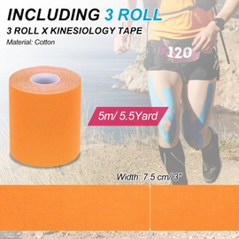 PATIKIL 5.5 Yard x 3 Inch Kinesiology Tape, 3 Roll Adhesive Cotton Sports Muscle Support Tapes Waterproof Elastic Tape for Knee Ankle Wrist Shoulder, Orange
