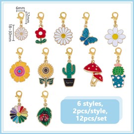 DELORIGIN 12 Styles Vegetative Collar Pendants for Cat Dog Alloy Enamel Cacti Pet Collar Pendants Clip-on Charms Butterfly Flower Pet Collar for Bag Keychain Pet Jewelry Making Training Home Decor