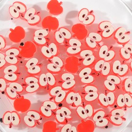 WEILUSI 100PCS Red Apple Nail Charms Kawaii Fruit Flatback Resin Charms, 3D Apple Nail Art Slices Sweet Cute Nail Art Charms Resin Accessories for DIY Nail Art Decorations Supplies