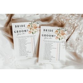 Bride or Groom Wedding Shower Game, Fun Bridal Shower Games, He Said She Said Trivia (Neutral Floral)