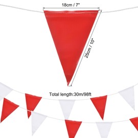 sourcing map 98ft Red White Bunting Banner, 45pcs Triangle Flags Pennant Banners for Indoor Outdoor Party Traffic Construction Warning