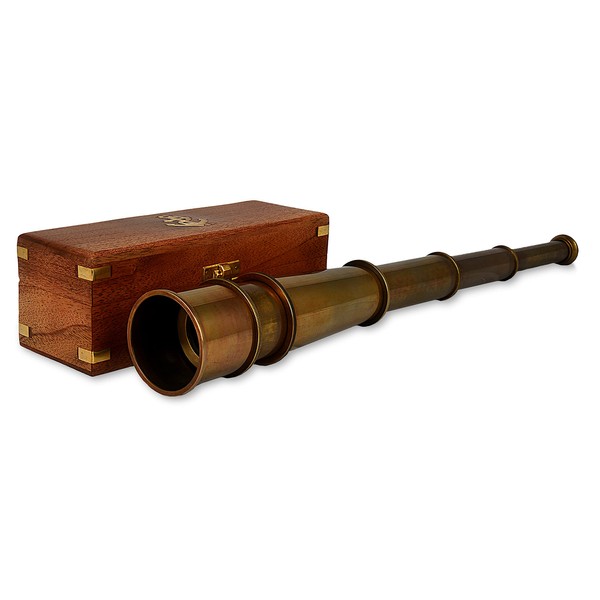 RII Antique Decor Spyglass, Pirate Telescope with Leather Case, Handheld Telescope for Adventure Enthusiasts, Monocular Nautical Decor for Gifting, Travellers, J. Scott London, 17"