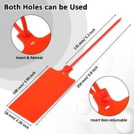 Youyole 200 Pieces Plastic Tags Waterproof Plastic Seal Shipping Tags Logistics Use Big Sign Tie Large Label Tie 250 mm Total Length (Red, 2.28 x 3.94 Inches)