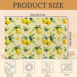 Placemats Set of 6, Lemon Yellow Linen Place Mats,Modern Washable Table Placemats 12"x18" Heat Resistant Table Mats for Dining Kitchen Party Holiday Decoration