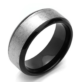 DoubleAccent 8MM Comfort Fit Titanium Wedding Band Beveled Edges Black Ring (Size 7 to 14) Size 14