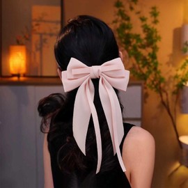 TseanYi Large Hair Bow Clips Long Bow Tail Satin Hair Clip Big Bow Knot Hairpins Pink Bow Tail Satin Hair Clip Satin Hairclips Headwear Winter Ribbon Bow Accessories