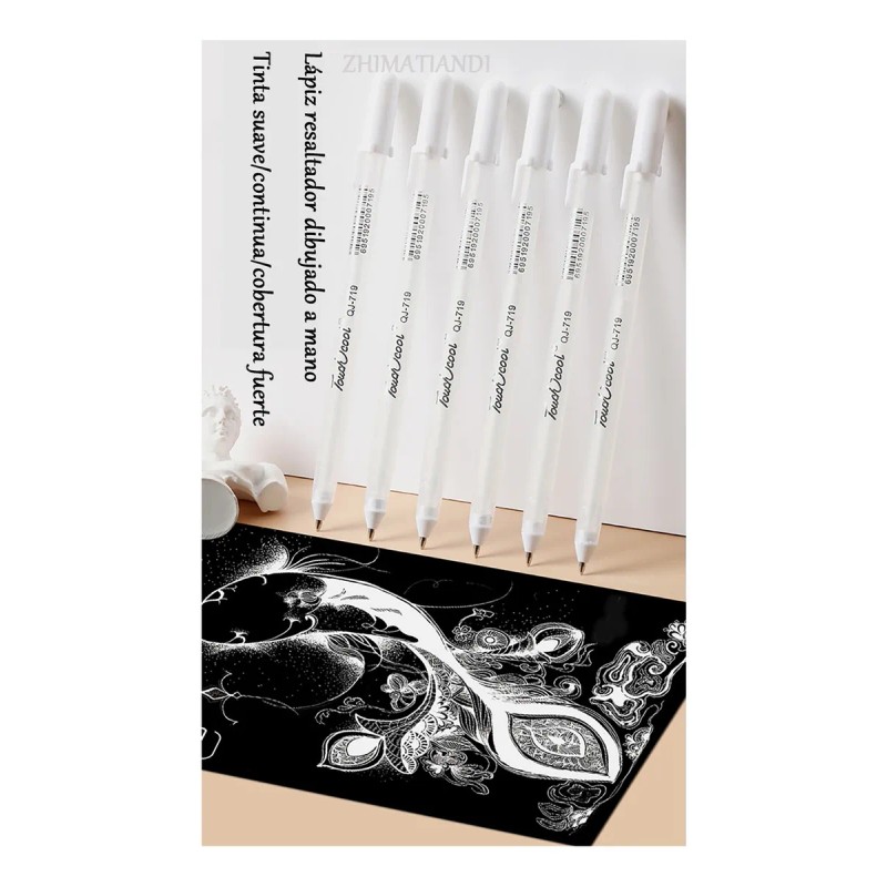 12 Plumas Bolígrafos Lapiceros De Tinta Blanca Gel 3 Colors