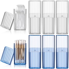 Dandat 8 Pcs Project Storage Case Portable Creative Storage Box Dental Toothpick Holder Floss Qtip Travel Case Transparent Flosser Dispenser Container for Teeth Cleaning Cotton Swab (Blue, White)