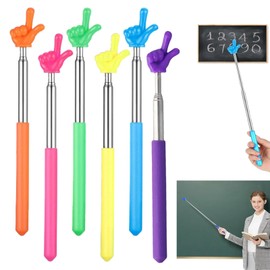 6 Stück Zeigestab Ausziehbar, Edelstahl Finger Pointer Stick 68Cm, Zeigefinger Stab, Multifunktions Zeigestock mit Hand für Klassenzimmer Interaktion, Vorlesungen, Lesen und Präsentationen