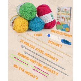 Aeelike 4 Pattern Knitting Set for Beginners, Knitting Rags Set with Knitting Needles 5.0 mm, 5Ply Knitting Yarn, Accessories, Practical and Beautiful Cloth Knitting Set with Instructions, Knitting
