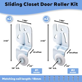 Closet Sliding Door Hardware Wardrobe Roller Kit for Top Hung Bypass Kitchen Doors, 3/4" to 1-3/8 Inch Thick Sliding Door