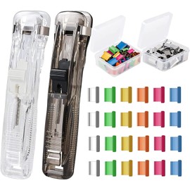 2 Piezas Dispensador Clips Oficina, Dispensador Clips Portátil Paper Clamps con 100 Piezas Clip de Papel para Fijar Hojas Sueltas Encuadernación de Papel Documentos Informe Tareas para Oficina Escuela