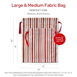 Gather & Knot Drawstring Christmas Gift Bags | 20" Large 16" Medium | Premium Canvas | Reusable Fabric Wrap for Holidays | Mix & Match | Pink Stripes