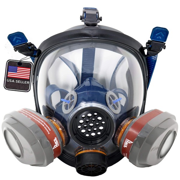 Parcil Distribution PD-101 Full Face Organic Vapor Respirator – Full Manufacturer Warranty – ASTM Tested – Double Activated Charcoal Air filter – Industrial Grade Quality