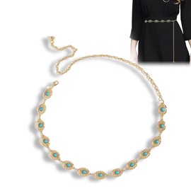 SULIUDAJI Chain Waist Belt For Women, Turquoise Western Metal Belt, Women's Chain Belt Gold Stylish Waist Belt And Waist Belt In Gold, Chain Belt With Elegant Belt Chain Golden Belt For Women